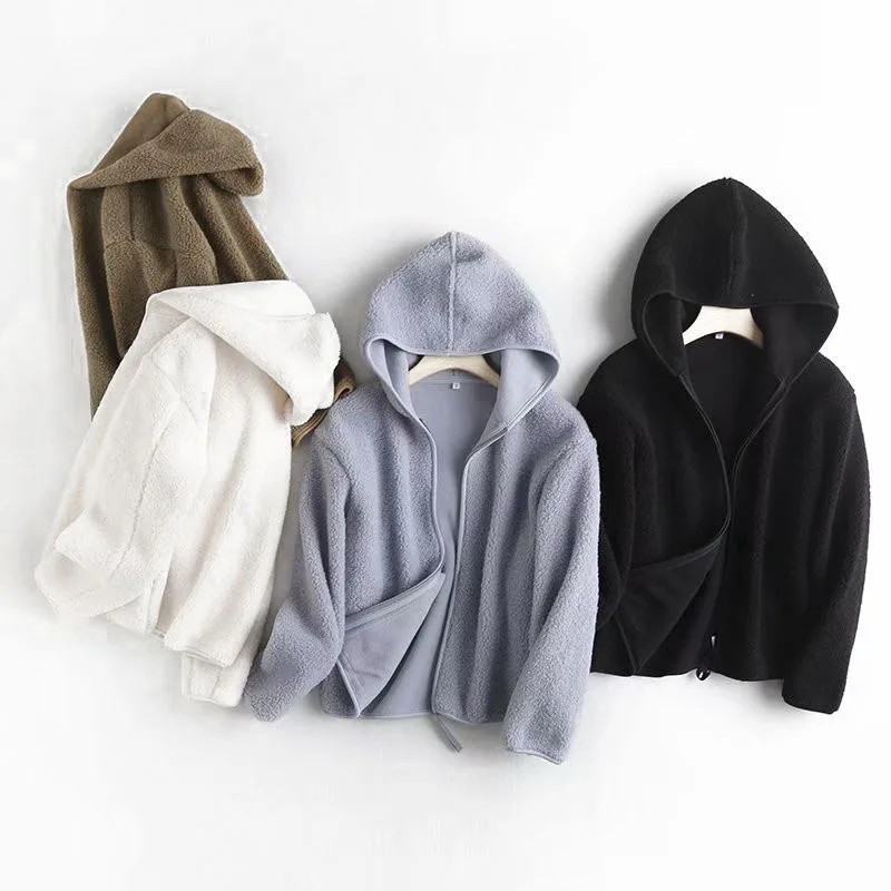 Women's Sherpa Jacket Fleece Winter Long Sleeve Coats Fuzzy Warm Fluffy Button Outwear Zipper Teddy ouc1370 | Женская одежда