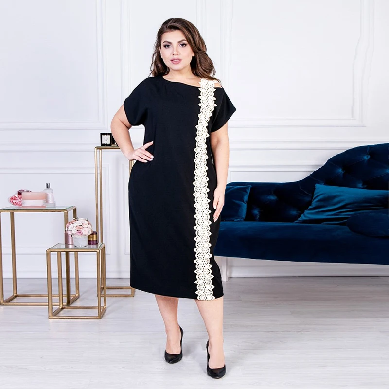 5XL 6XL повседневное женское летнее кружевное платье плюс размер платье Большие размеры элегантные офисные платья вечерние черный женская большие Короткий рукав женское Большой размеры одежда