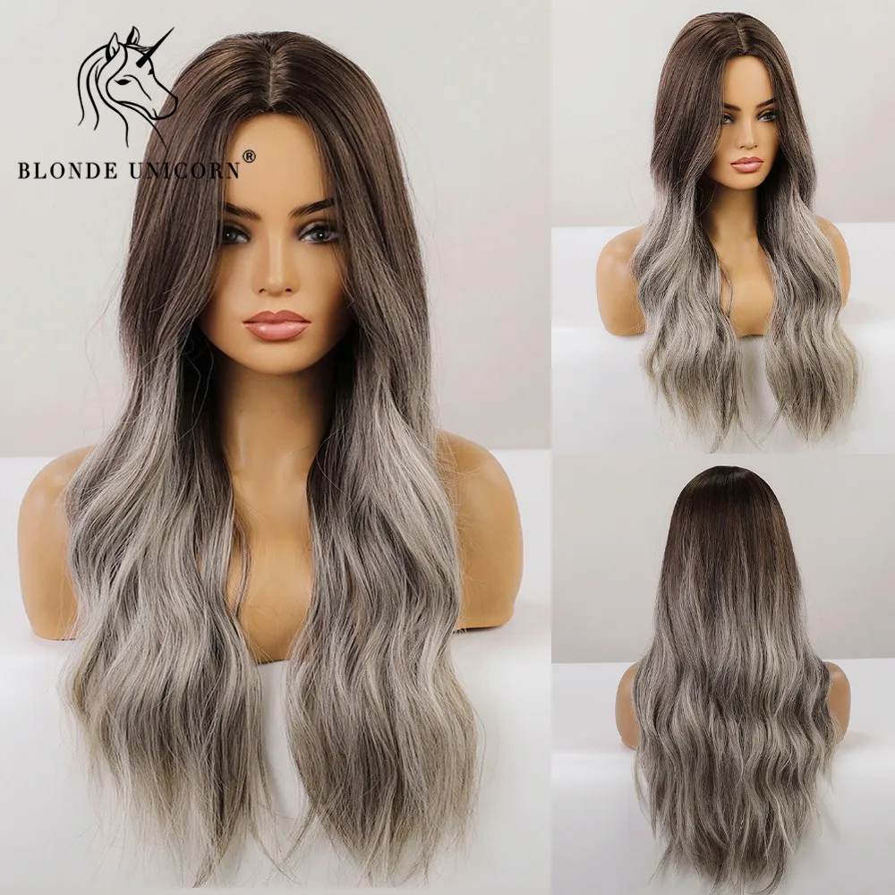 Блондинка Единорог длинные волнистые волосы парик коричневый эффектом деграде