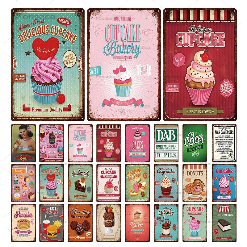 Шоколадный кекс металлические знаки Постер для мороженого пончиков еды напитков