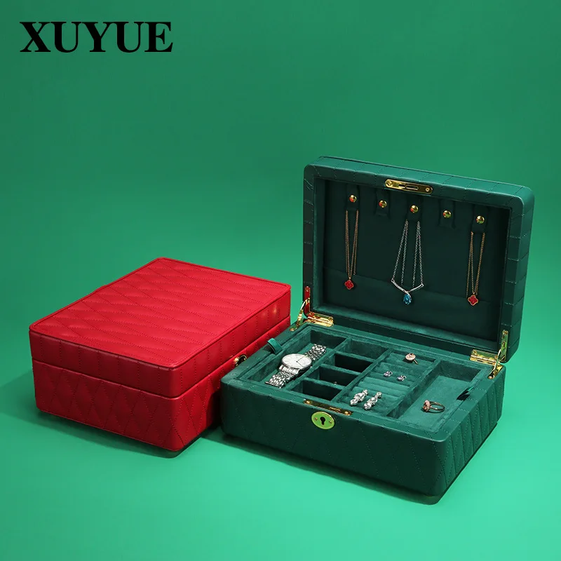New jewelry box, European-style necklace, ring, multi-purpose jewelry box, large-capacity suede display storage box in stock