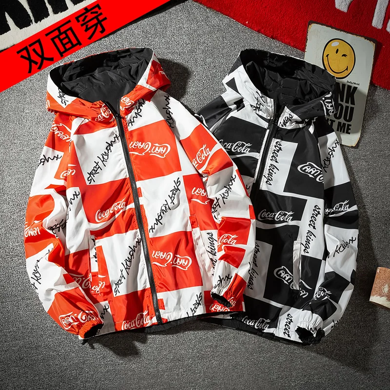 

2021 new couple jacket, men and women spring trend printing double-sided jacket, high-quality student hooded parka