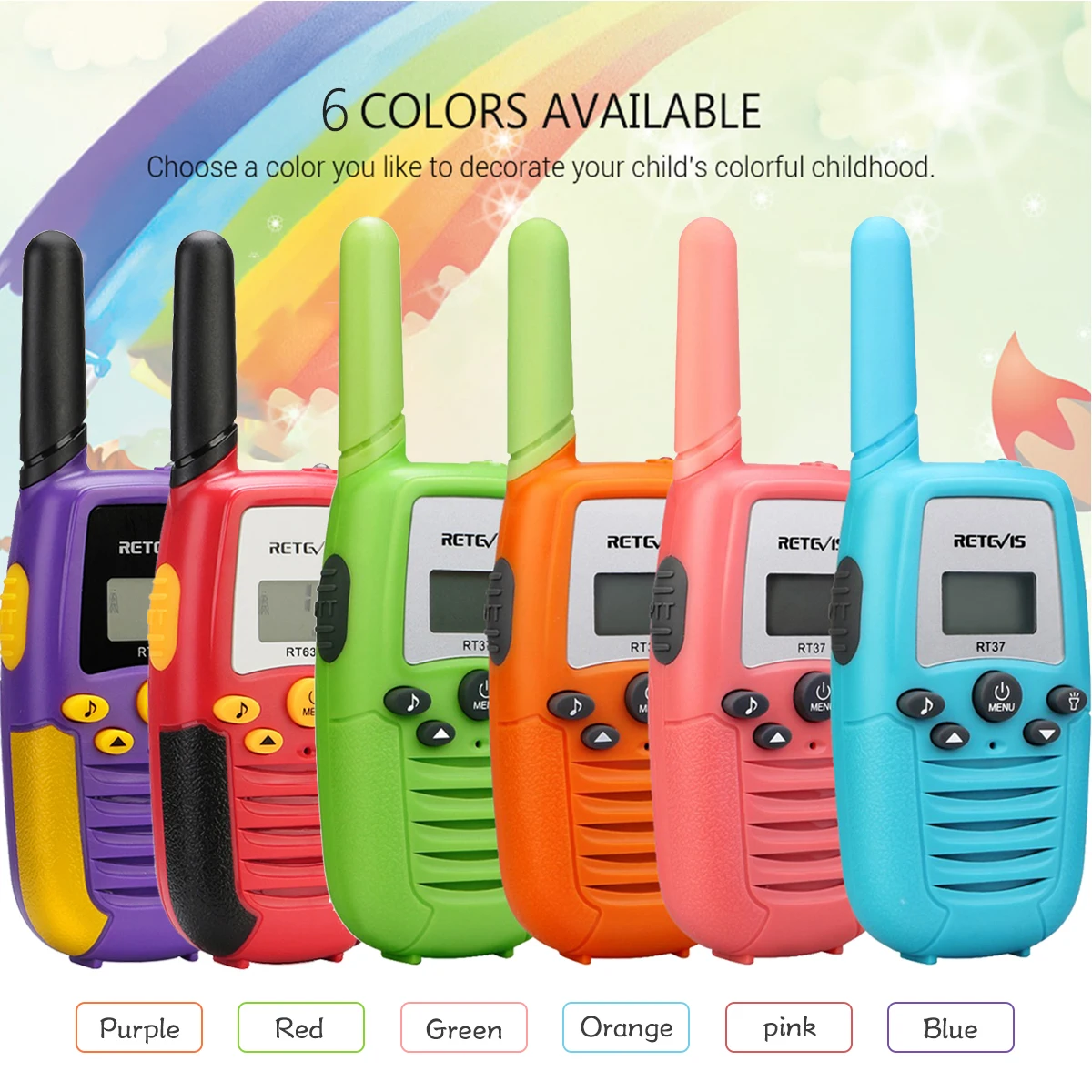 

Retevis RT637/RT37 Walkie Talkie Children 2 Pcs PMR446 PMR Six Colors Mini Walkie-talkies Flashlight Birthday Festival Gift