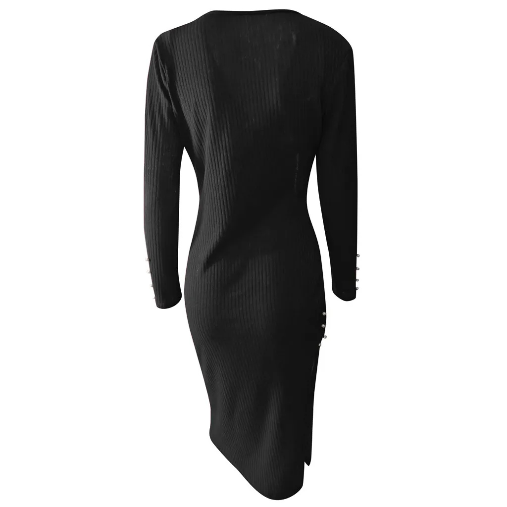 

Sexy Women Autumn Winter Clothes Fashion Solid Long Sleeve V Neck Sheath Warm Dress Women Vestido Ropa Mujer Vestidos De Verano