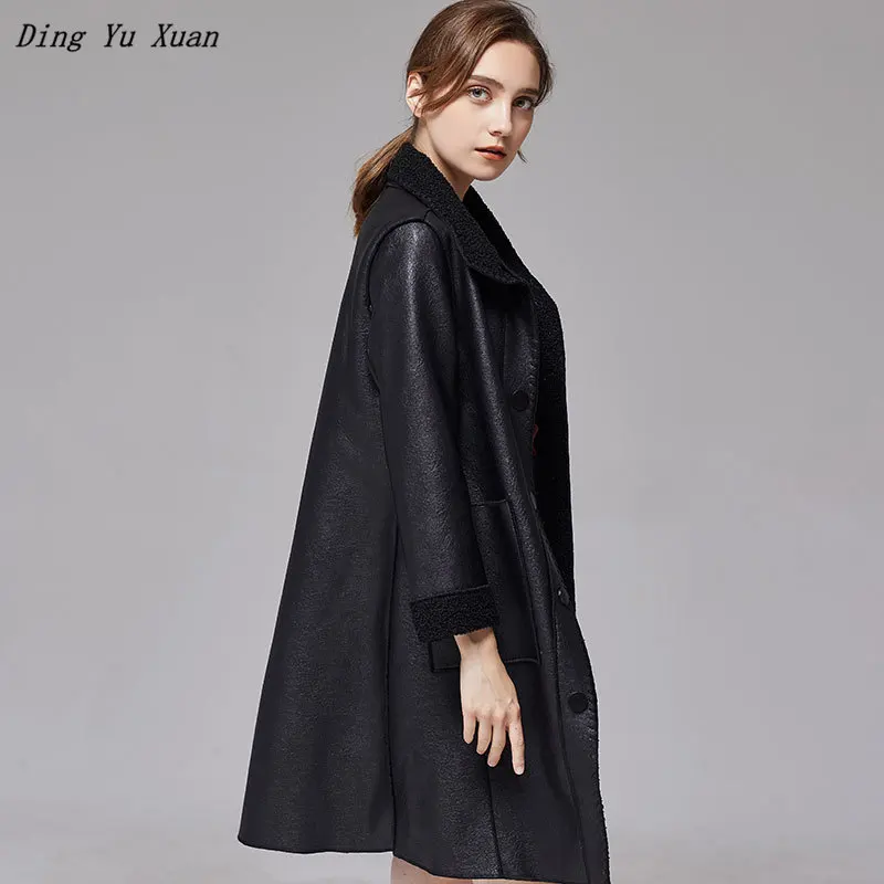 Осенне-зимняя кожаная куртка большого размера длинное женское кожаное пальто с