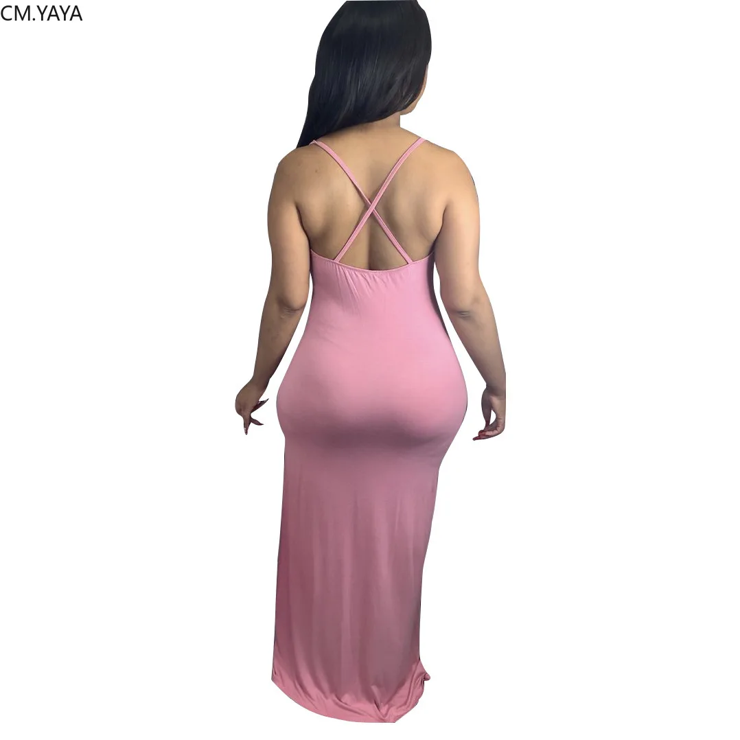 CM.YAYA Women Spaghetti Strap Tassel Splicing Open Back Sleeveless Midi Maxi Dress Casual Long Tank Dresses | Женская одежда