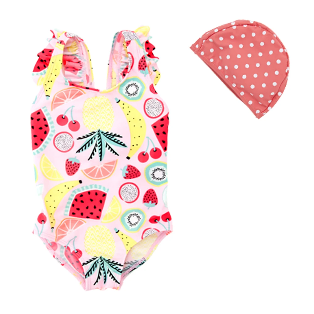 Детский летний купальник в горошек без рукавов с принтом фруктов 2 шт./компл. |