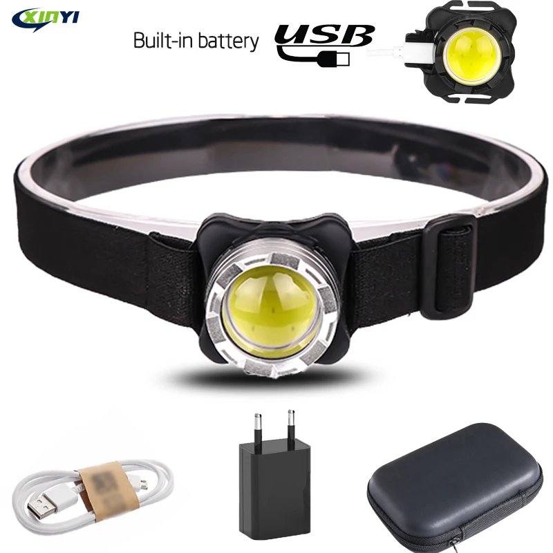 Светодиодный налобный фонарь со встроенным аккумулятором 5000 лм зарядка по USB COB