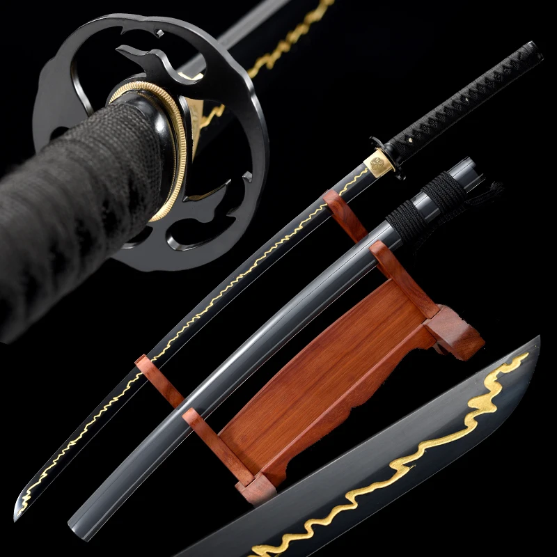 

1060 Carbon Steel Black Gold Lightning Blade Japanese Katanas Razor Sharp Real Hand Forged Full Tang Swords Warrior Catanas