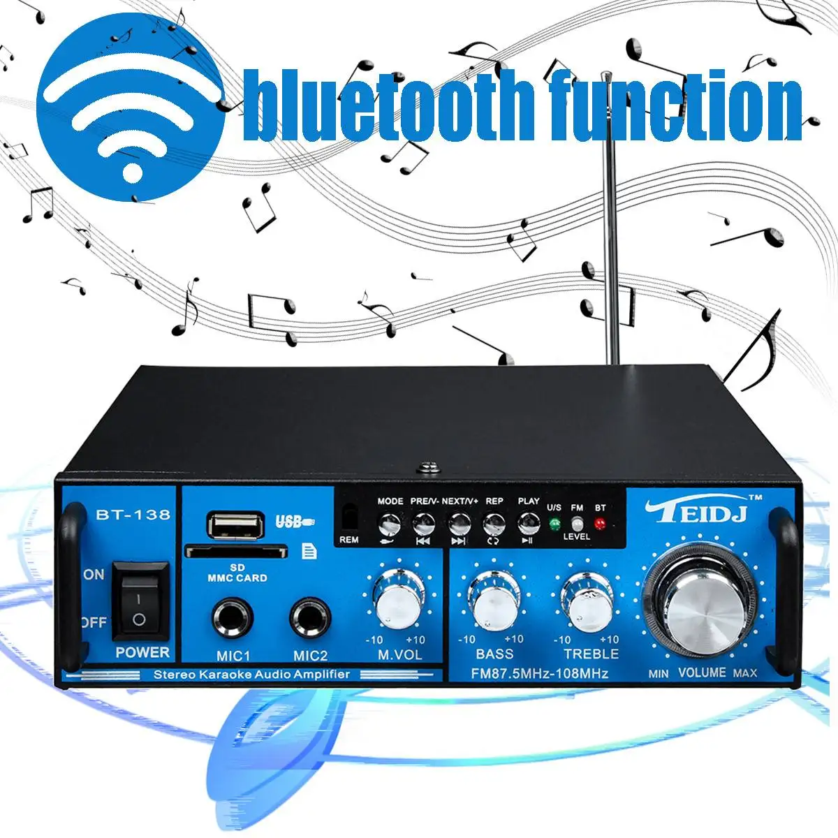800 Вт 12 В/220 В 2,0 канальный Hifi bluetooth автомобильный аудио усилитель мощности домашний кинотеатр усилители SD fm-радио Музыка Караоке W/двойной микрофон