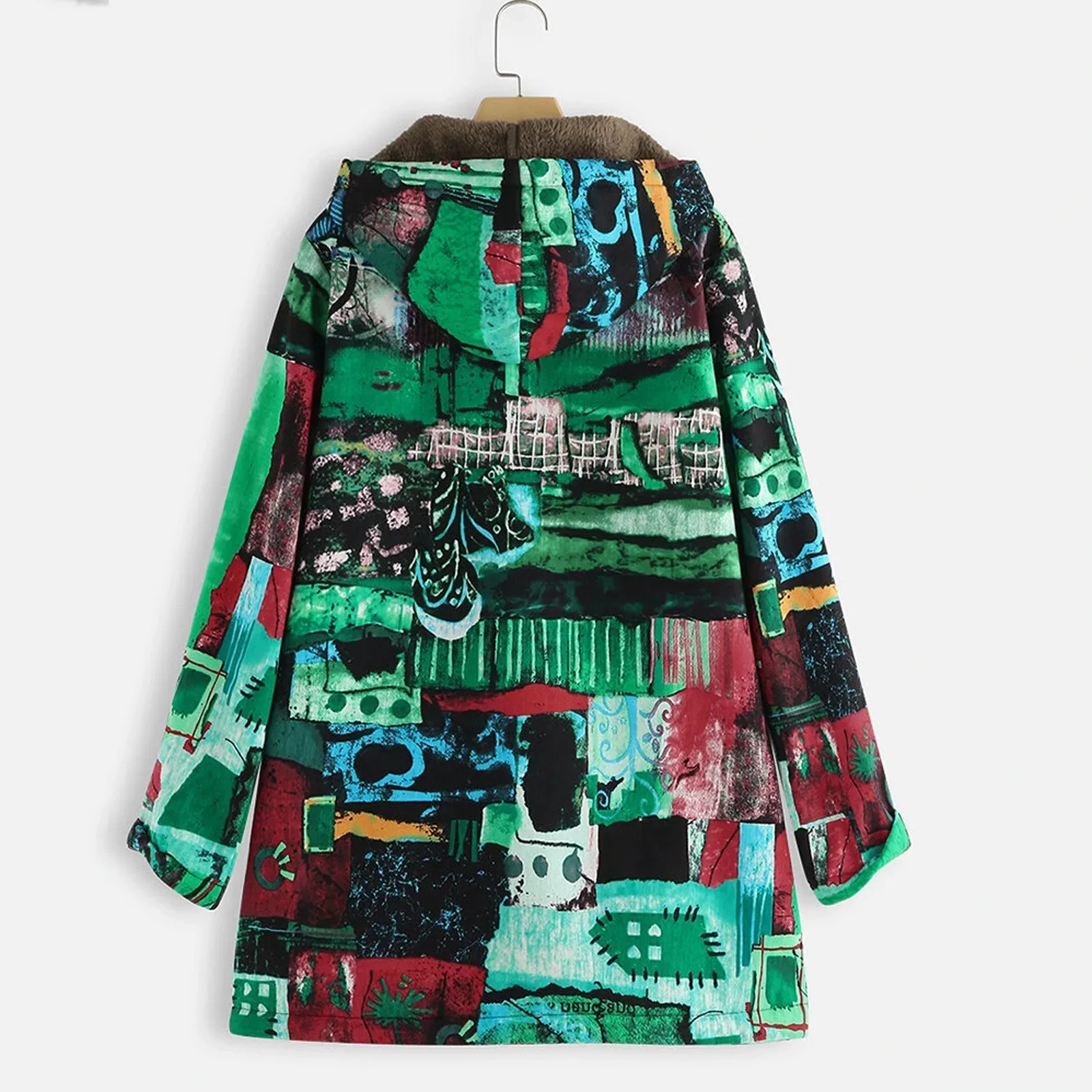 

2020 Women Winter Warm Outwear Color Printing Hooded Pockets Oversize Hasp Coats Jackets For Women Jacket Women Jackets Women