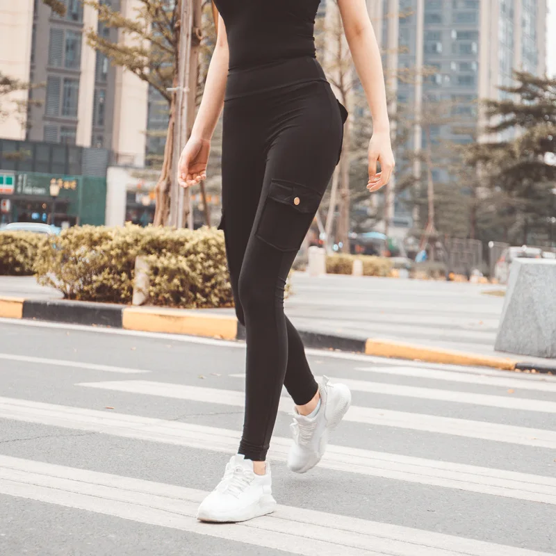 

Women Sports Leggings With 4 Pocket High Waist Gym Peach Hip Workout Solid trousers Running Training Fitness Tracksuit Pants