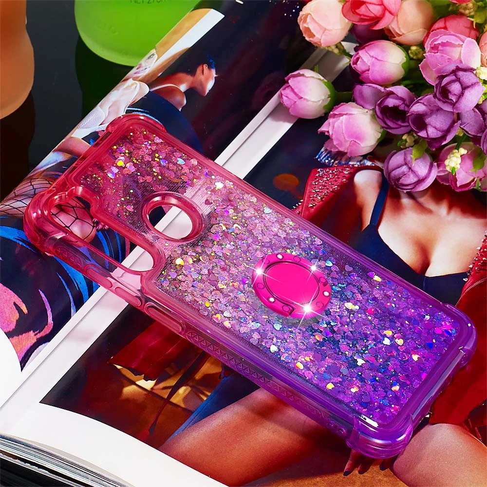 For Redmi Note 8 Pro K20 Ultra thin Shining Liquid Quicksand Case Xiaomi 9T Gradient Sequins Finger ring TPU Cover | Мобильные