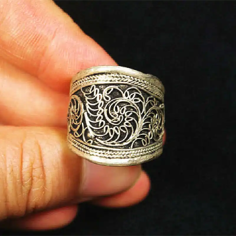 Серебряное античное винтажное кольцо с цветочным рисунком.|open ring|ring forrings for men |
