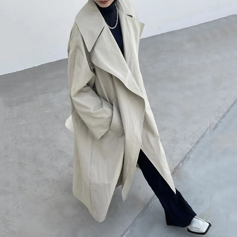 

XITAO Casual Women Trench Fashion Simplicity Solid Color Loose Large Size Bandage Coat Spring Autumn New All-match GWJ1398
