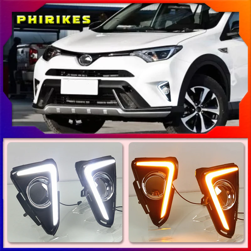 

1 Set 12V ABS Car LED DRL Daytime Running Light Led Fog Lamp Cover With Trunning Yellow Signal For RAV4 2016 2017 2018