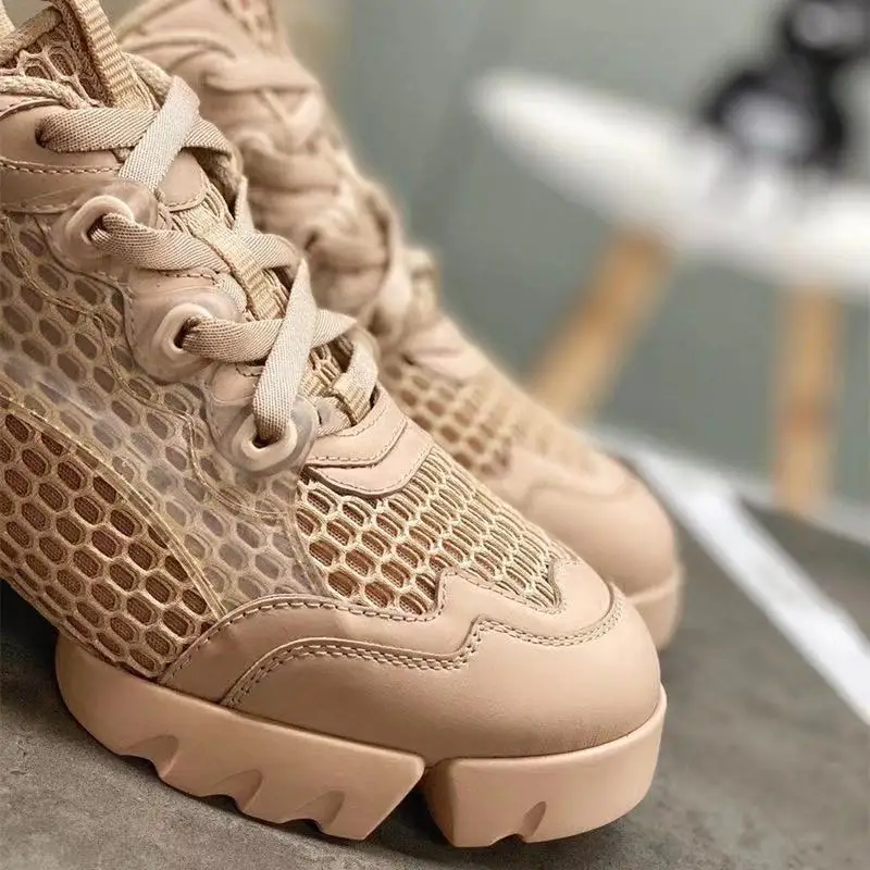 

Women Luxury Sneaker Casual Mesh Breathable Brands Designer Shoes Fashion Chunky Heel Tennis Shoes Female Lace-up Footwear