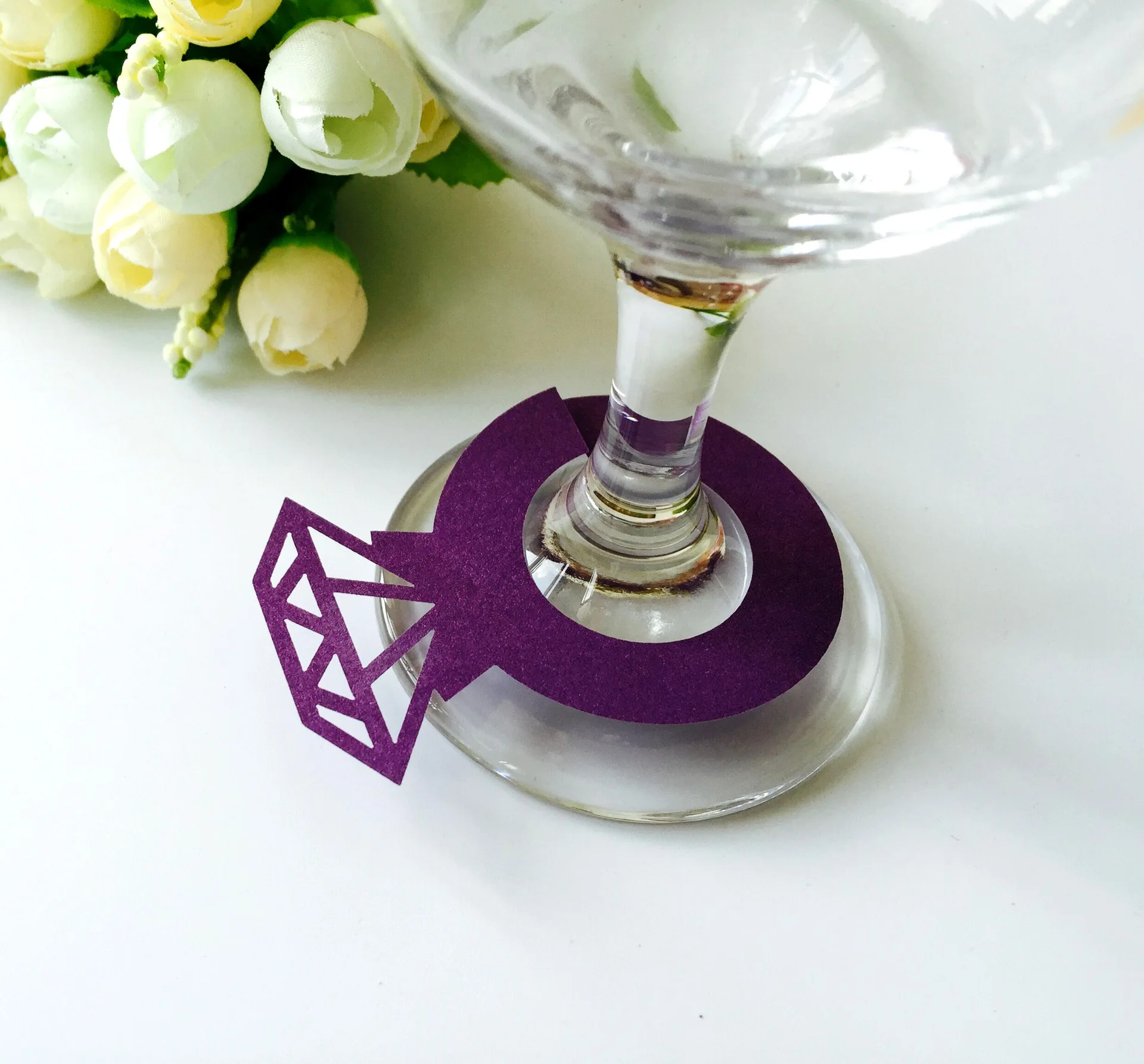 10 шт. свадебные Украшение стола карты кольцо с бриллиантом бокалы лазерная резка