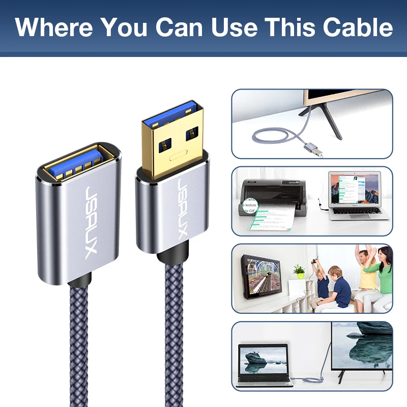 JSAUX USB 3.0 A Male to USB A Female Extension Cable for PS4 TV SSD, 5Gbps Data Transfer, USB Flash Drive, Keyboard - USB Extender Cord image 6