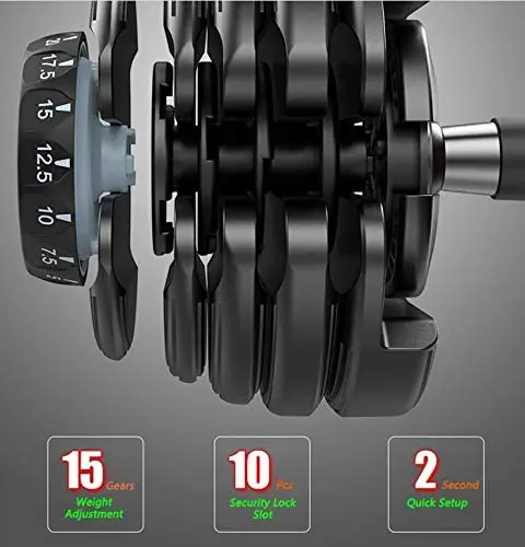 

15 Gears Adjustment Dumbell Set 40kgs/90Lbs Smart Block Iron Dumbbell Black Men and Women 24kgs Weights Dumbbells Gym