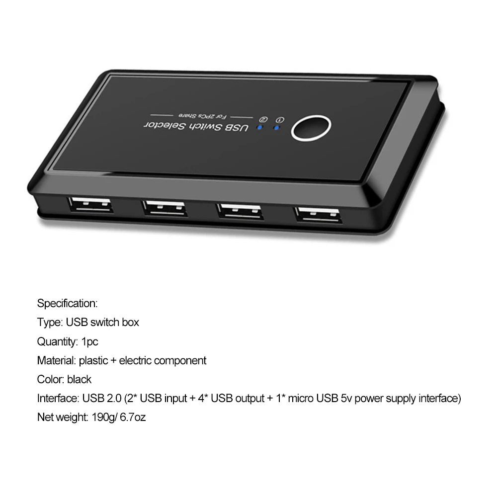 

Universal USB Switch Box 2 Computers Sharing 4 USB Devices USB 2.0 Switching Accessory With 2 USB Cable For Windows