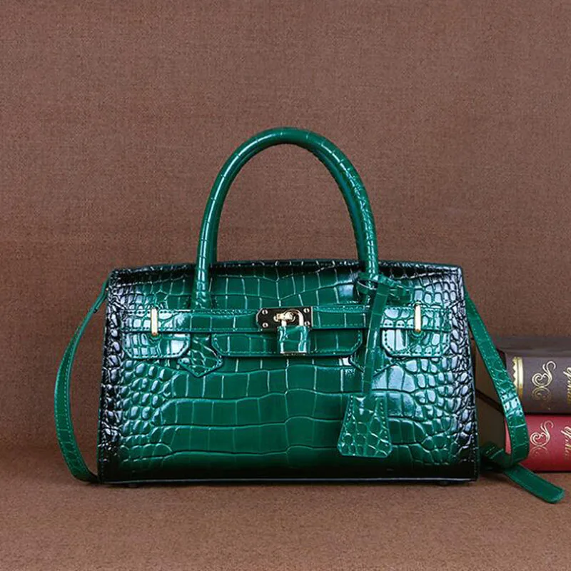

2021 Real Cowhide New Handbag High Quality Retro shoulder bag famous brand fashion crocodile pattern portable diagonal bag