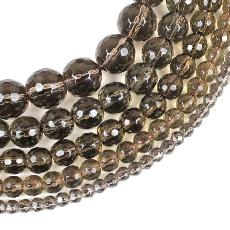 

Faceted Smoky Quartzs Crystal Stone Transparent Glitter Round Loose Beads For Jewelry Making Diy Bracelet Necklace Accessories
