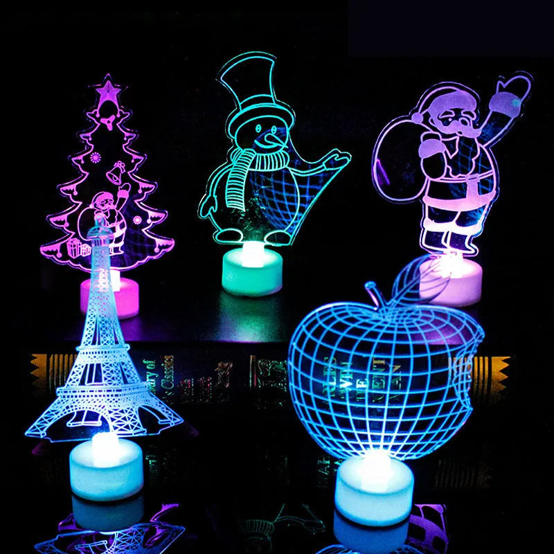 

3D Acrylic 7 Color Flash LED Night Lights Xmas Party Decor Night Light Christmas Decorations for Home Neon Lamp New Year Gifts