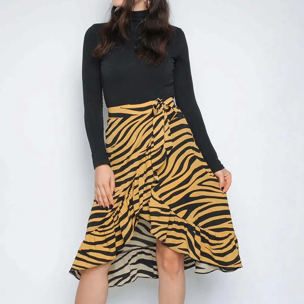 Женская юбка с завышенной талией модная дамская миди бантом и животным принтом