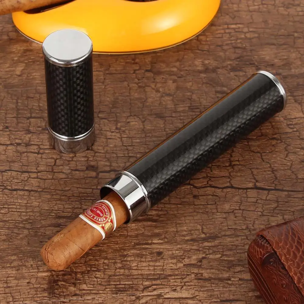 

GALINER Portable Metal Cigar Tube Carbon Fiber Travel Humidifier Tube Cigar Holder Mini Cigar Tube for 1 Cigar