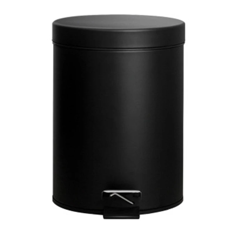 

HOT-Trash Can,5 Liter Trash Can Iron Pedal Cylinder with Cover Frosted Black Home Kitchen Bathroom Living Room Office,Etc