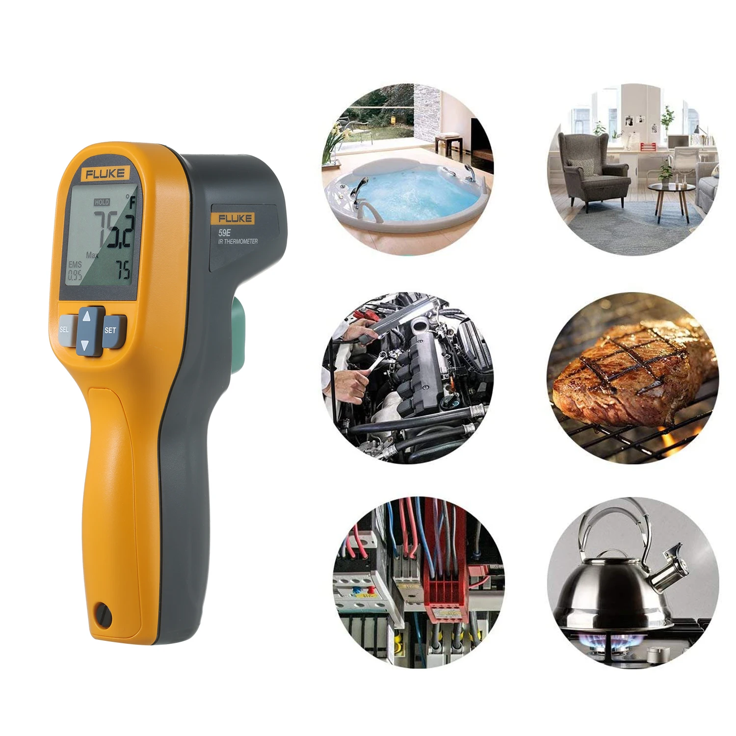 Купить Инфракрасный термометр FLUKE 59E, Мини ИК-термометр, цифровой Ручной тестер температуры 8:1, лазерный термометр, пистолет, цифровой ИК