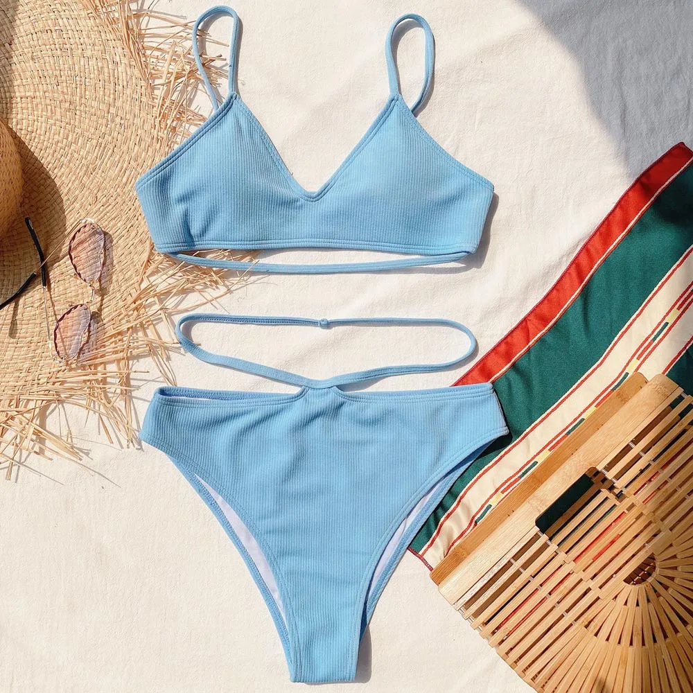 

New 2021 High Waist Hollow Out Bikini Female Swimsuit Women Swimwear Push Up Bikini set Bather Bathing Suit Swim Lady