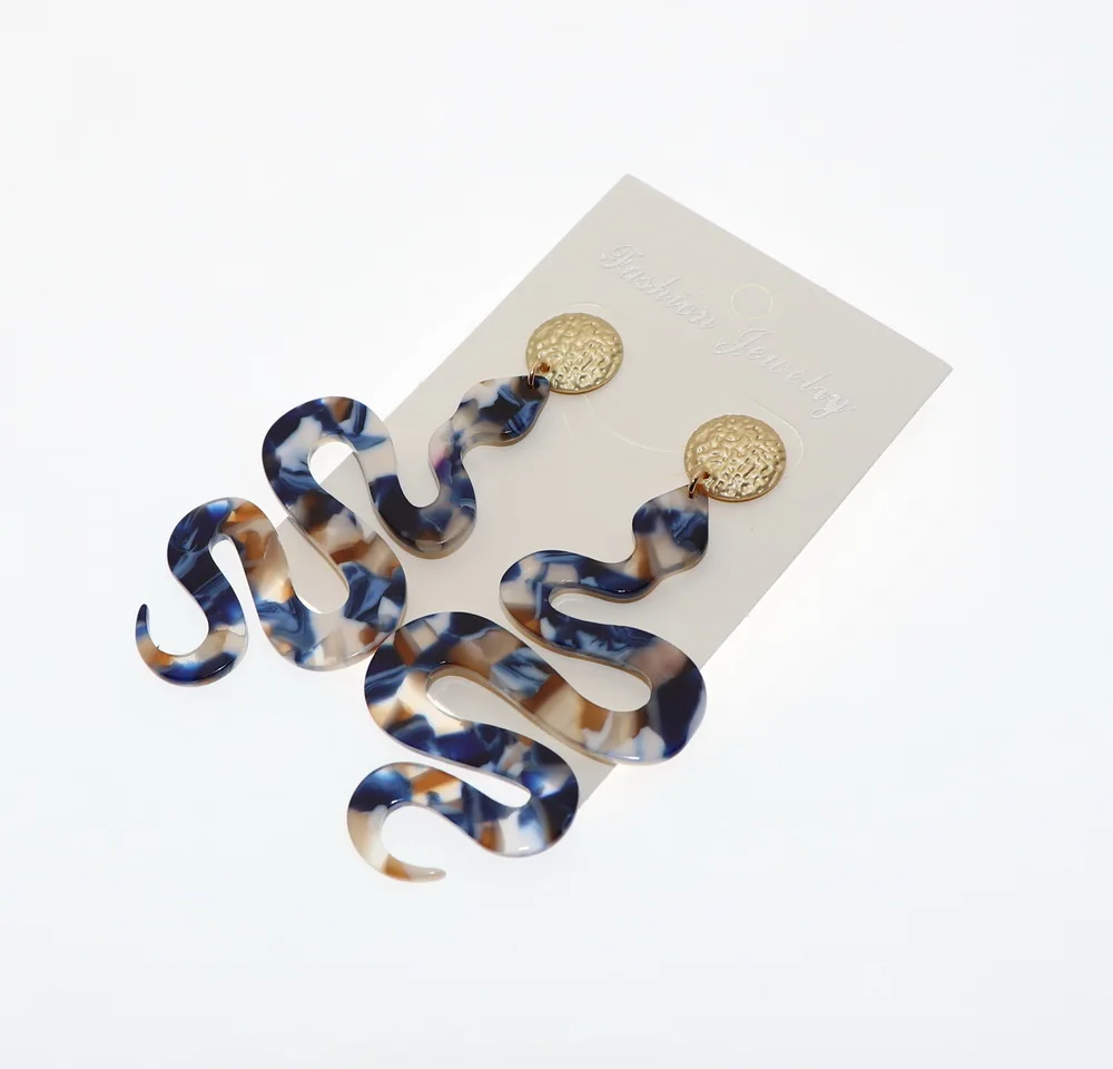 Женские акриловые серьги в виде змеи длинные Черепаховые форме ракушки крупные