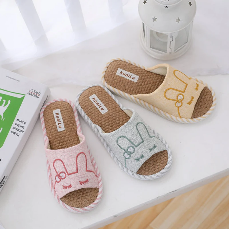 Indoor linen slippers antiskid thick soled men and women's home floor shoes spring and Autumn