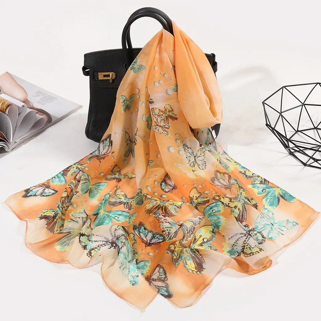 

Luxury Silk Scarf Women 160*50cm Flower Printing Long Soft Wrap Scarf Simulation Silk Shawl Muslim Scarves