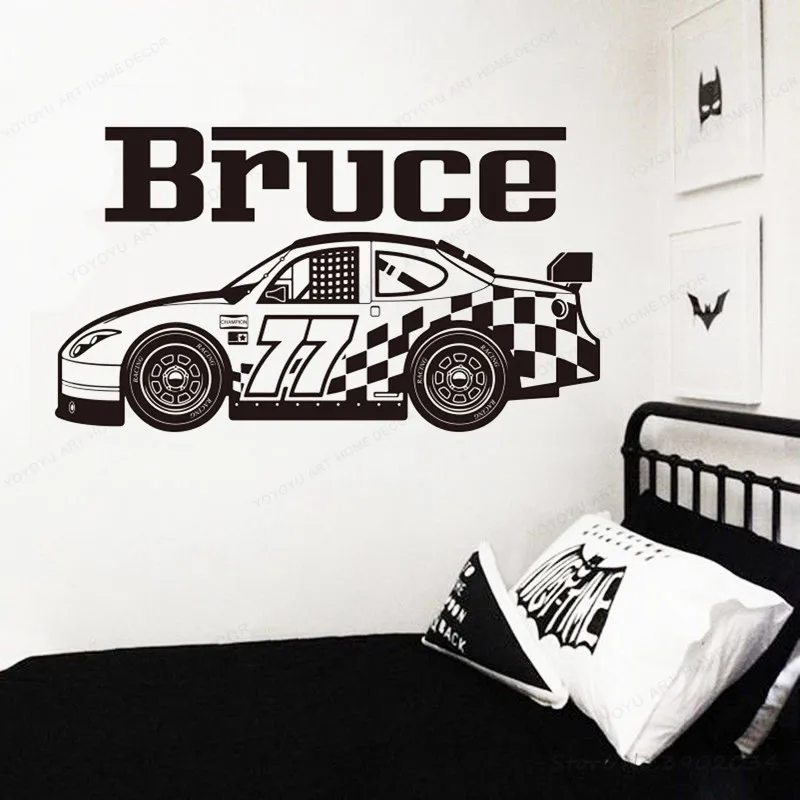 

Custom Name Racing Car Wall Sticker vinyl Personalized Race Vehicle Car Wall Decal boys room wall decor JH304