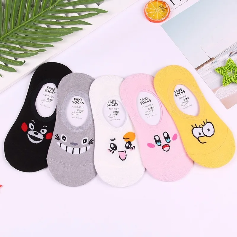 Носки с принтом аниме Kumamon Trotting Hamtaro Tonari no Totoro, весенне-летние женские хлопковые носки, повседневные, невидимые, Нескользящие