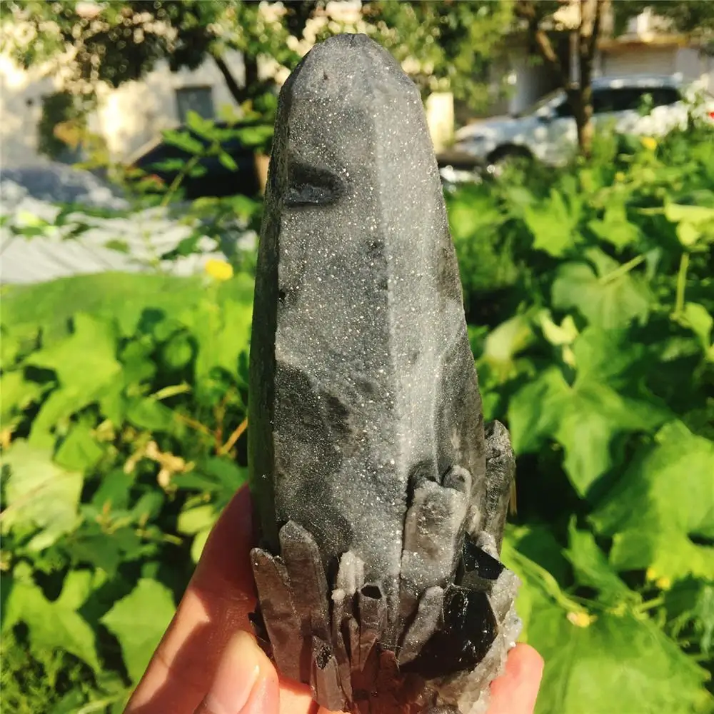 Натуральный красивый черный кварцевый кристалл кластер ананаса ананас с белыми