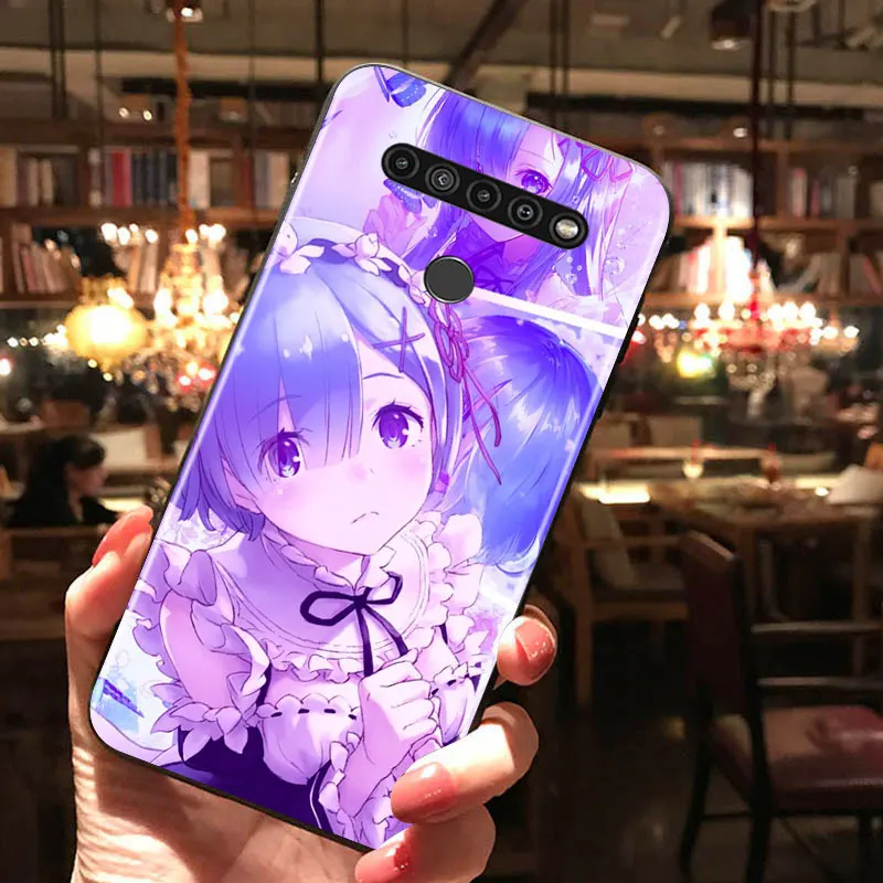 

Cartoon Anime Rem for LG G8 G8S G8X V30 V35 V40 V50 V60 ThinQ Q60 K40 K50 K30 K41 K51 K61 K71 K22 Black Phone Case
