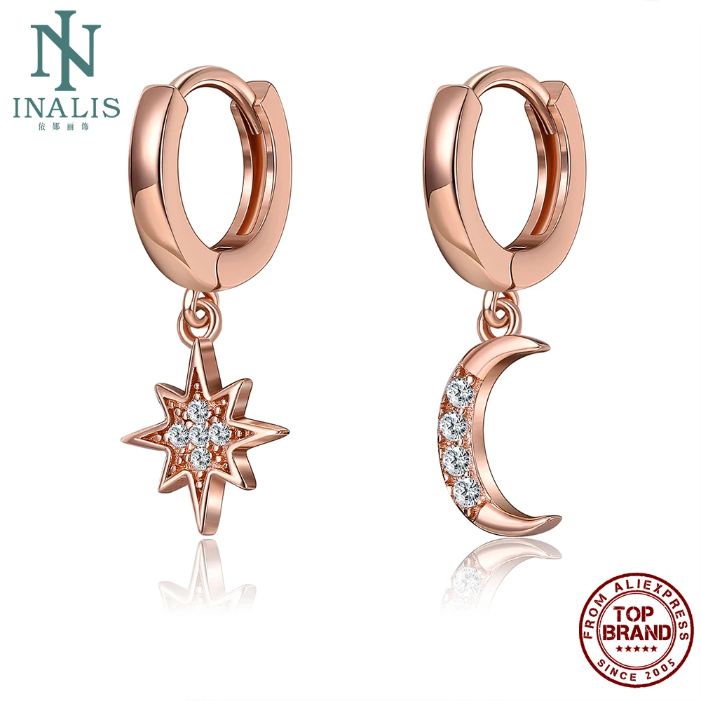 

INALIS Настоящее 925 стерлингового серебра серьги классический геометрический для женщин длинные висячие серьги с инкрустацией чистым Цирконо...