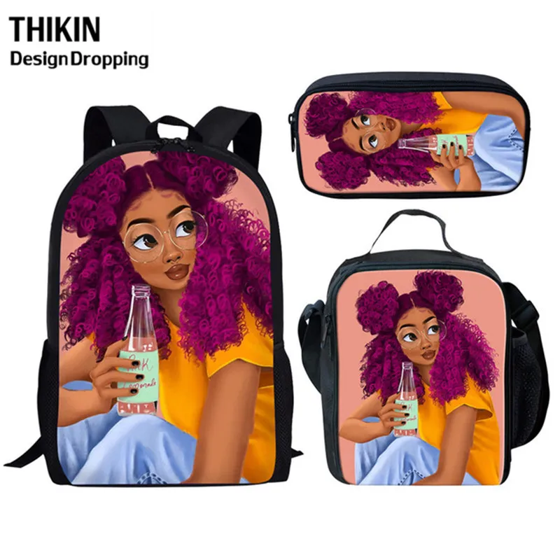 7 THIKIN Back To School черный искусства АФРИКАНСКАЯ ДЕВУШКА культуры школьные сумки для детей 3 шт./компл. школьный рюкзак школы детская книга Сумка Softback - Цвет: 7
