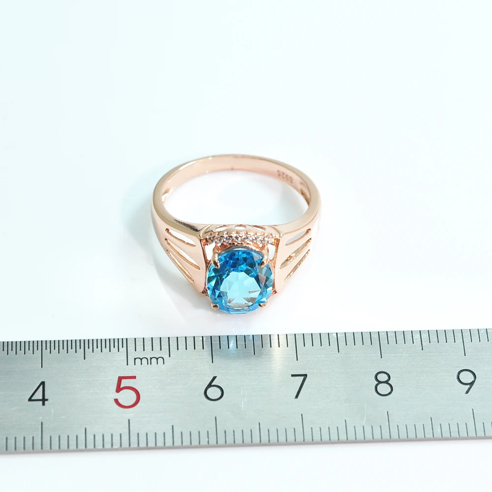 

Magnesium Natural dark blue topaz ring Gemstone 925 sterling silver Rose Fine Jewelry For Women engagement ring best gifts boxes
