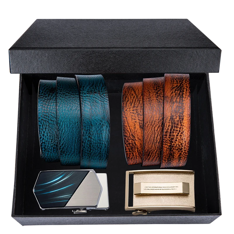 0070-2036-DG-E-C Hi-Tie роскошный ковбойский коричневый синий Повседневный ремень для мужчин мужской дизайн автоматическая пряжка коровья кожа подлинный кожаный ремень для джинсов ремень в коробке - Цвет: 0070-2036-DG-E-C