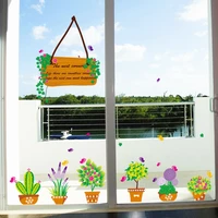 cartoon flower pot window childrens room kindergarten decoration pvc removable wall sticker