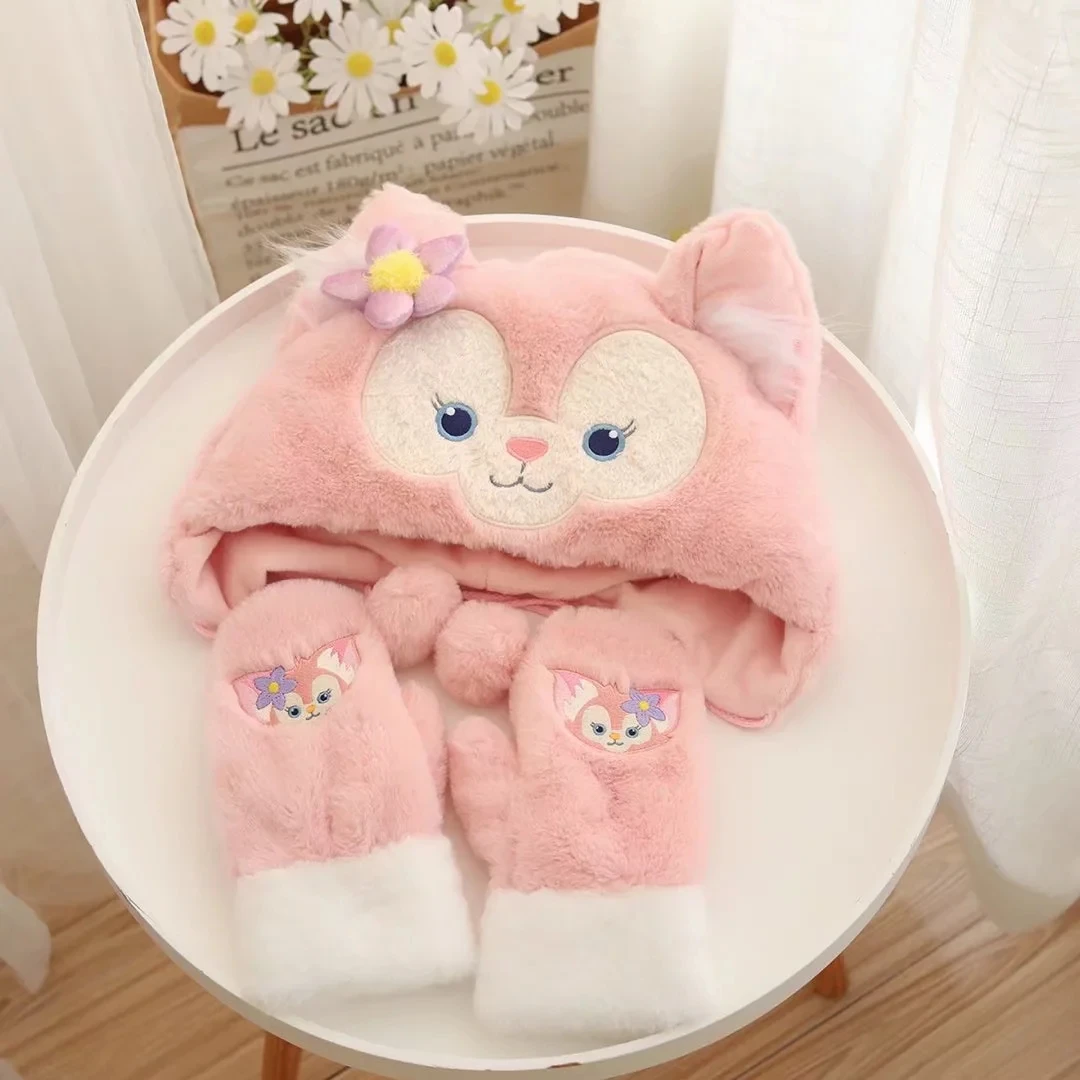 

Kawaii Accessories Winter Warm Hat And Gloves Cartoon Cute Pink Fox Thermal Cap Lovely Christmas Gift For Girl