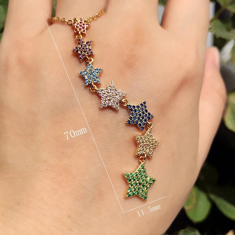 

Gold Color Star Shape Long Pendant Necklaces For Women Colorful Cubic Zirconia Gold Color chain Necklace Jewelry accessories new