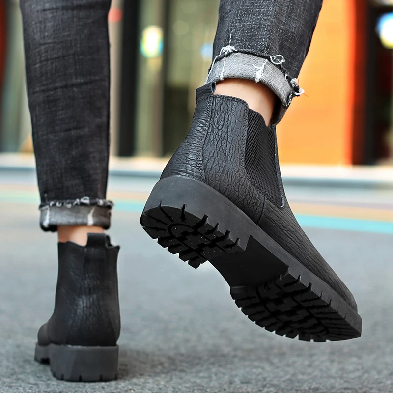 Men's Chelsea Boots Leather Casual Shoes Fashion Rubber Sole Non-slip Comfort Business Footwear Winter Quilted for Men | Обувь