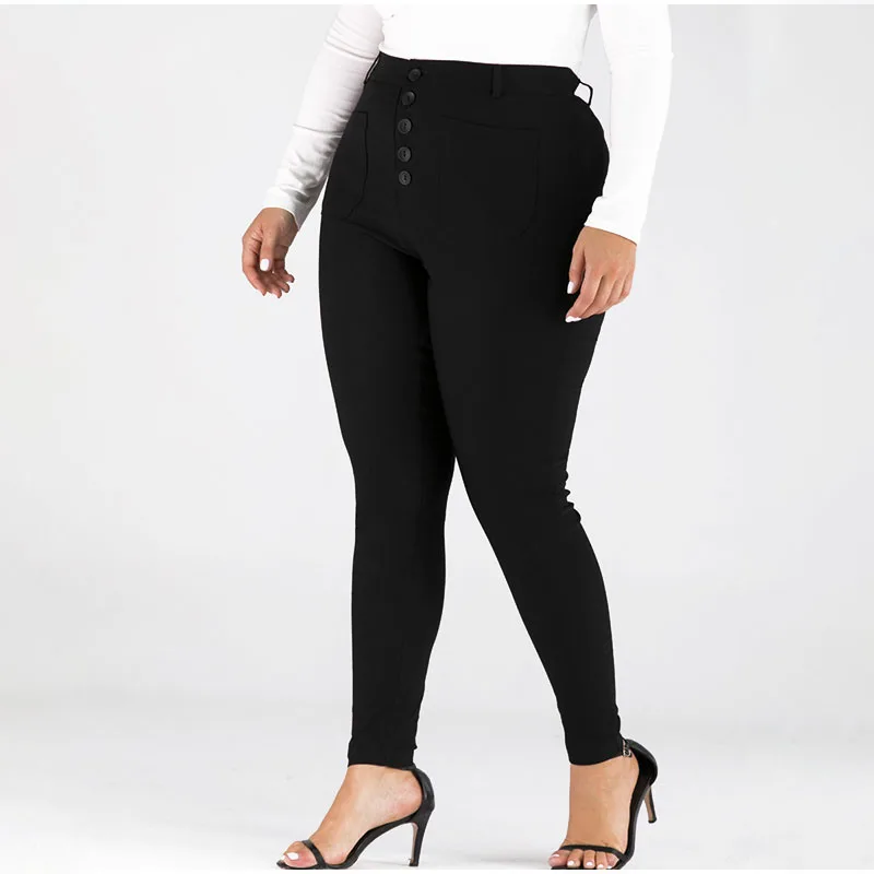 Узкие черные джинсы карандаш размера плюс с карманами на пуговицах 3XL 4XL женские