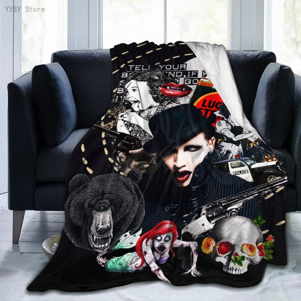 

Marilyn Manson (1) Anime printed Ultra-Soft Micro Fleece Blanket flannel throw Sherpa bedspread bedding sofa